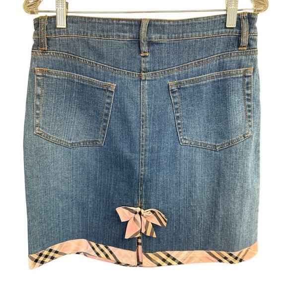 Too She She Skirt Womens Denim Plaid Trim Bow 6 Bohemian Whimsical Feminine - Picture 3 of 8